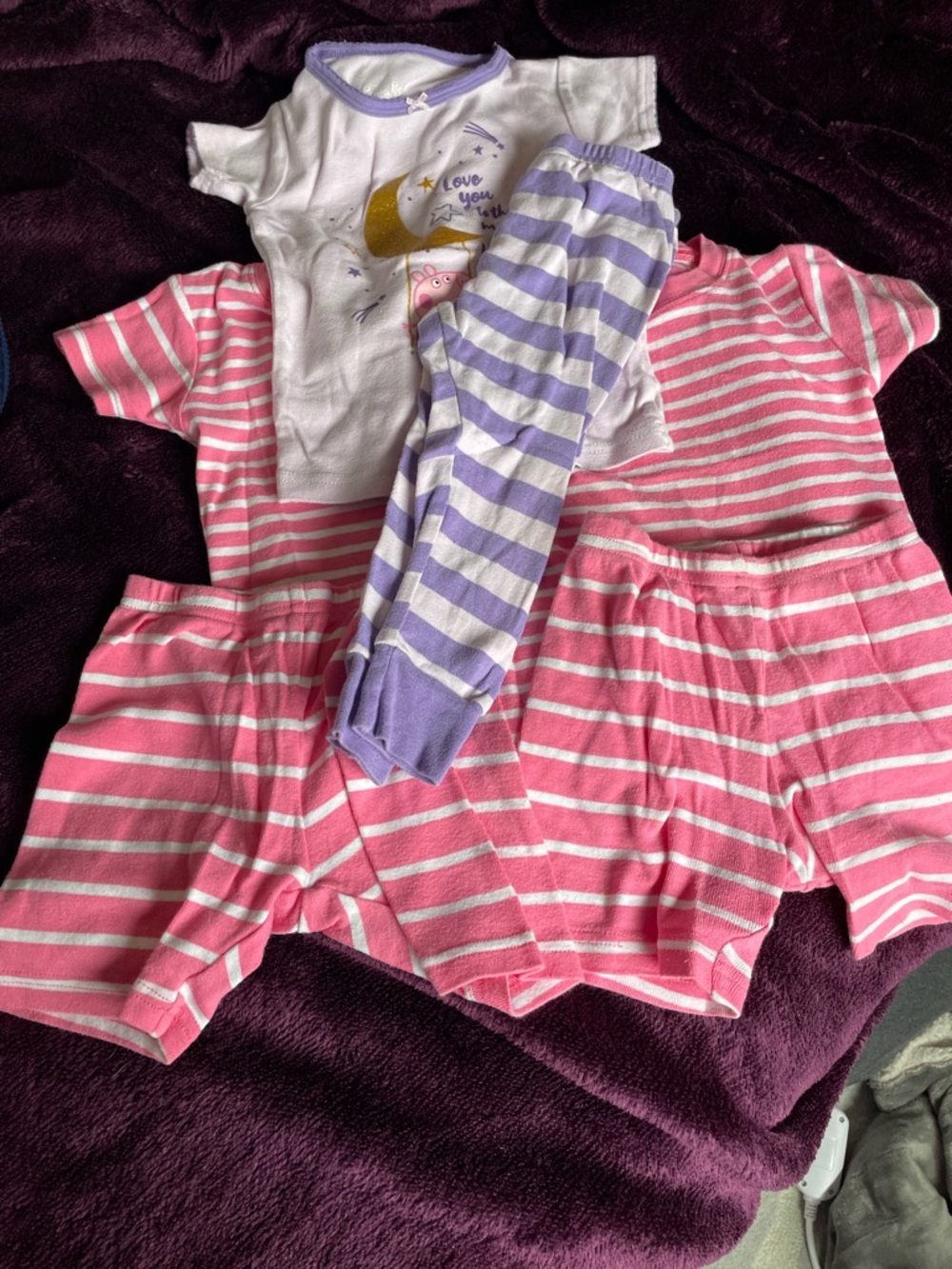 Carter's Pink & White Striped Kids Pajama Set with Purple Accents